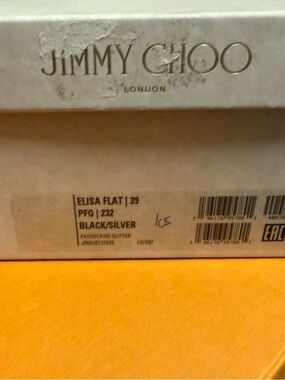 Jimmy Choo Black/Silver Elisa Flat Box Label new comes with box and COA